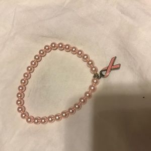Pearl pink bracelet with breast cancer ribbon